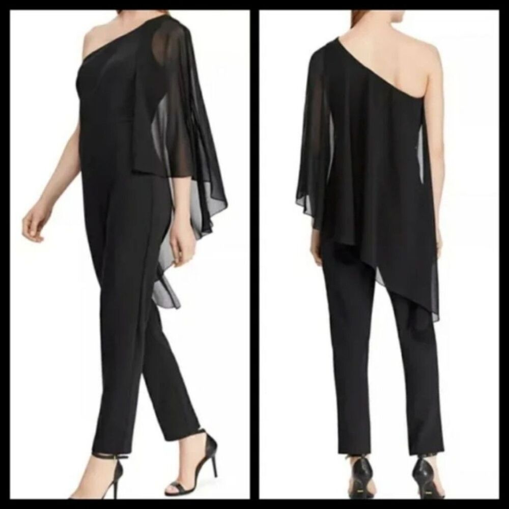 Lauren Ralph Lauren Black Sleeveless Cape Jumpsuit Plus Size 14 NWT